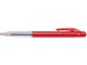 BIC Clic Medium Ballpoint Pen Red Side View BIC Clic Medium Ballpoint Pen Red shown from the side with retractable click top, pocket clip and semi-clear barrel