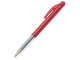 BIC Clic Medium Ballpoint Pen Red Side View BIC Clic Medium Ballpoint Pen Red shown from the side with retractable click top, pocket clip and semi-clear barrel