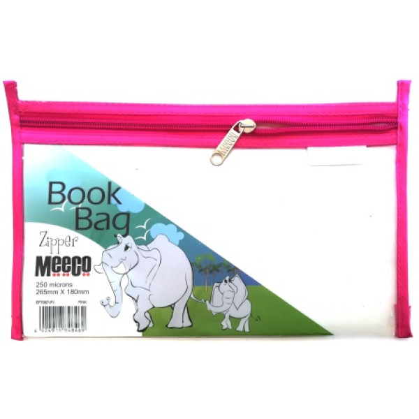 MEECO A5 Book Bag Clear PVC with Zip Pink MEECO A5 Book Bag Clear PVC with Zip Pink
