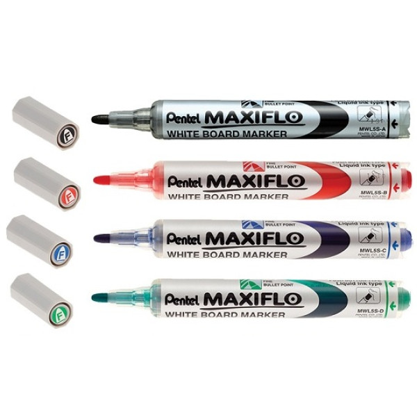 PENTEL Maxiflo Pump-it Whiteboard Marker Bullet Tip Wallet 4