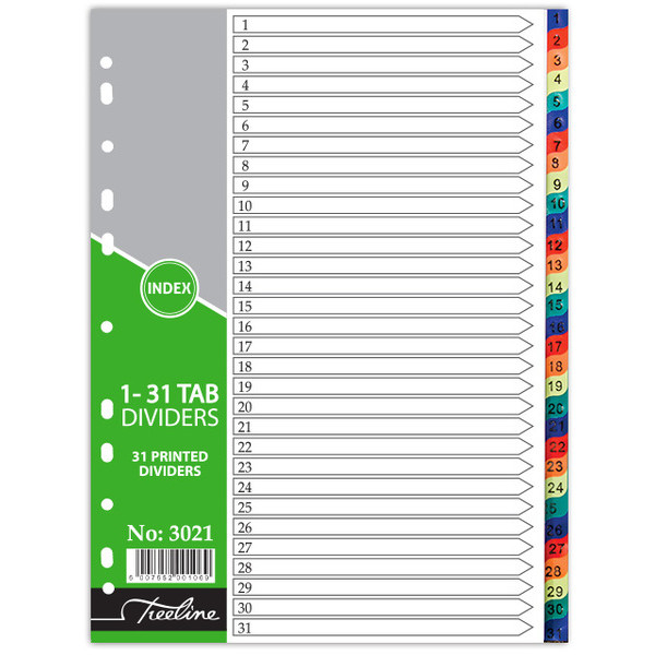 TREELINE A4 Divider PVC Numbered Index 1 to 31 - Printed