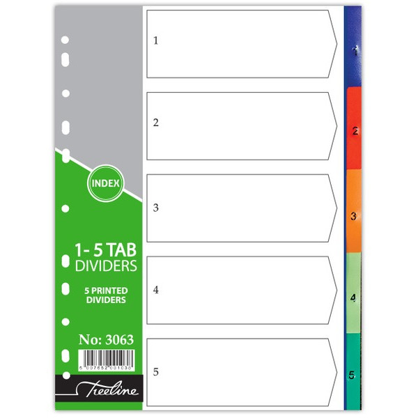 TREELINE A4 Divider PVC Numbered Index 1 to 5 - Printed