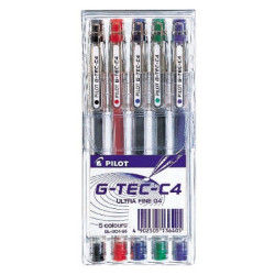 PILOT G-Tec C4 Extra Fine Needle Tip Gel Pens 0.4mm - Wallet of 5