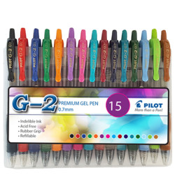 PILOT G2 Retractable Gel Ink Pen Fine 0.7mm - Wallet of 15 (11 + 4)
