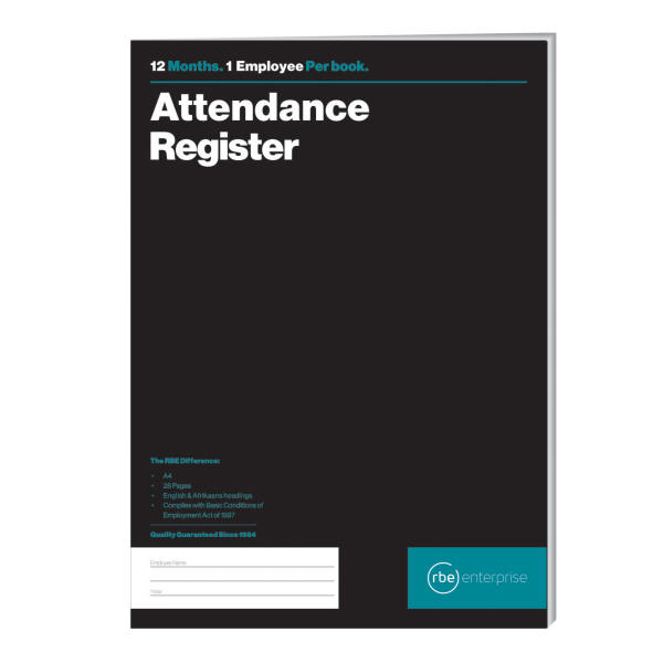 RBE 12 Month Attendance Register A4