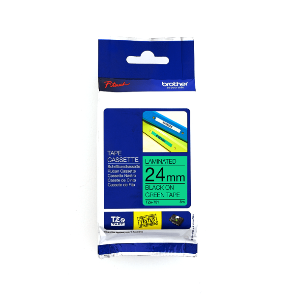 Brother TZe-751 Labelling Tape 24mm Black On Green Tape Brother TZe-751 Labelling Tape 24mm Black On Green Tape