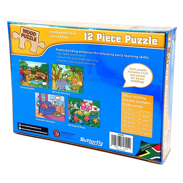 Butterfly 12 Piece Wooden Puzzle - Assorted Designs Butterfly 12 Piece Wooden Puzzle - Assorted Designs