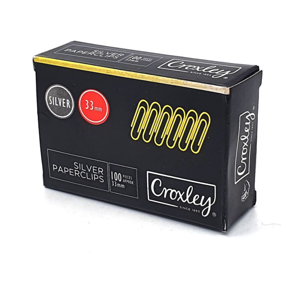 CROXLEY Silver Paper Clips 33mm (100) Clips CROXLEY Silver Paper Clips 33mm (100) Clips