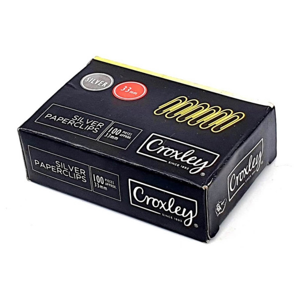 CROXLEY Silver Paper Clips 33mm (100) Clips CROXLEY Silver Paper Clips 33mm (100) Clips