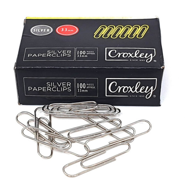 CROXLEY Silver Paper Clips 33mm (100) Clips CROXLEY Silver Paper Clips 33mm (100) Clips