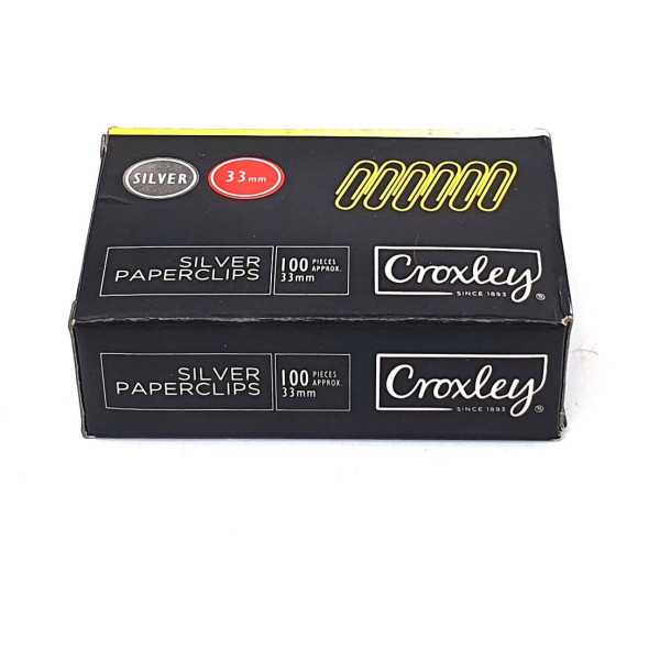 CROXLEY Silver Paper Clips 33mm (100) Clips CROXLEY Silver Paper Clips 33mm (100) Clips