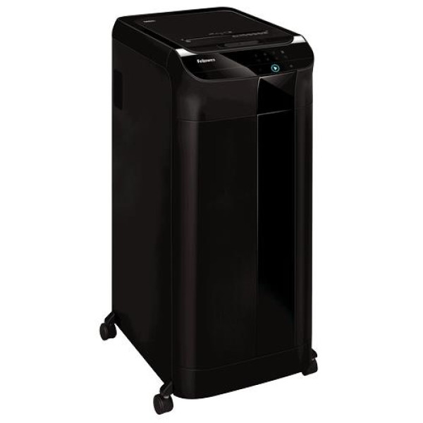 Fellowes AutoMax 600M P-5 micro-cut auto feed shredder front angled view