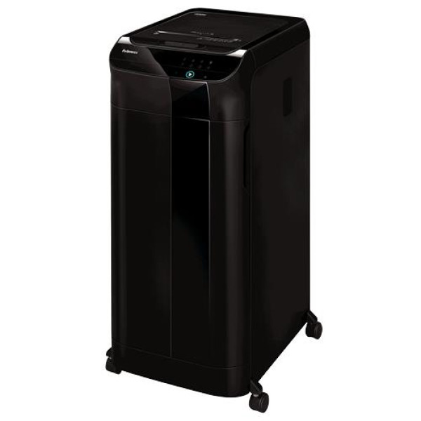 Fellowes AutoMax 600M P-5 micro-cut auto feed shredder front angled view