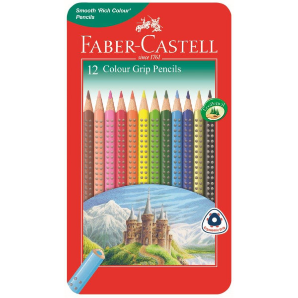 Faber-Castell Grip Colour Pencils Tin Of 12 Faber-Castell Grip Colour Pencils Tin Of 12