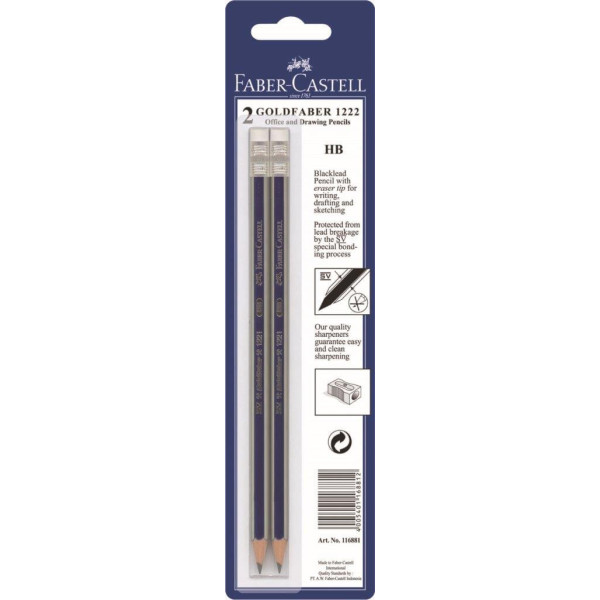 Faber-Castell Carded GoldFaber Erasertip Pencils 2 Pencils HB Faber-Castell Carded GoldFaber Erasertip Pencils 2 Pencils HB