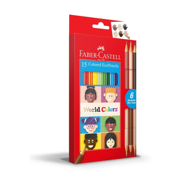 Faber-Castell 12 Full Hexagonal Eco Colour Pencils + 3 Bicolor-World Colours
