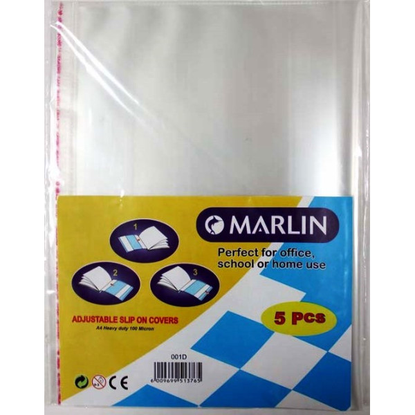MARLIN A4 Book Cover Adjustable PVC 120mic Clear - 5's MARLIN A4 Book Cover Adjustable PVC 120mic Clear - 5's