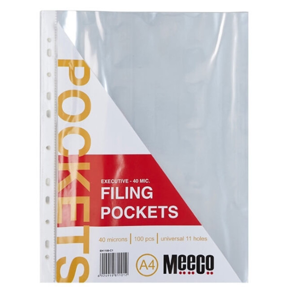MEECO A4 Filing Pockets 40 Micron - 100 Pack