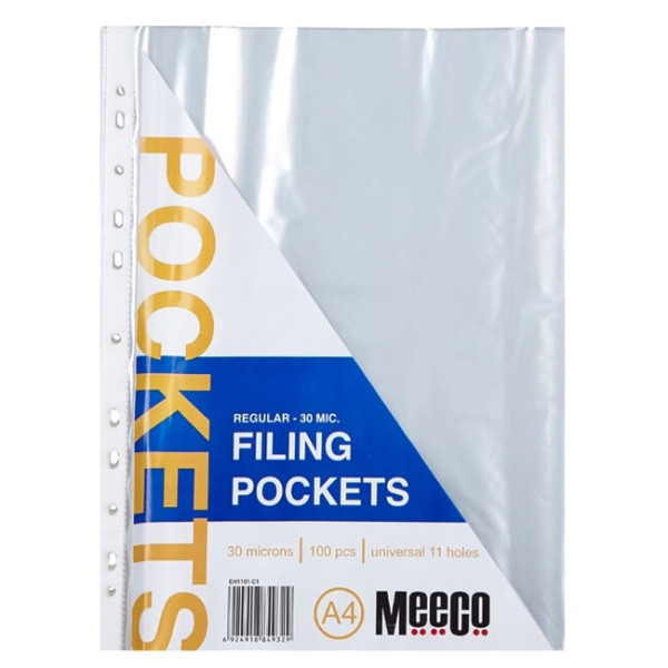 MEECO A4 Filing Pockets 30 Micron - 100 Pack MEECO A4 Filing Pockets 30 Micron - 100 Pack