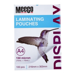 MEECO A4 gloss laminating pouches 150 micron 100 pack for certificates, notices and office documents
