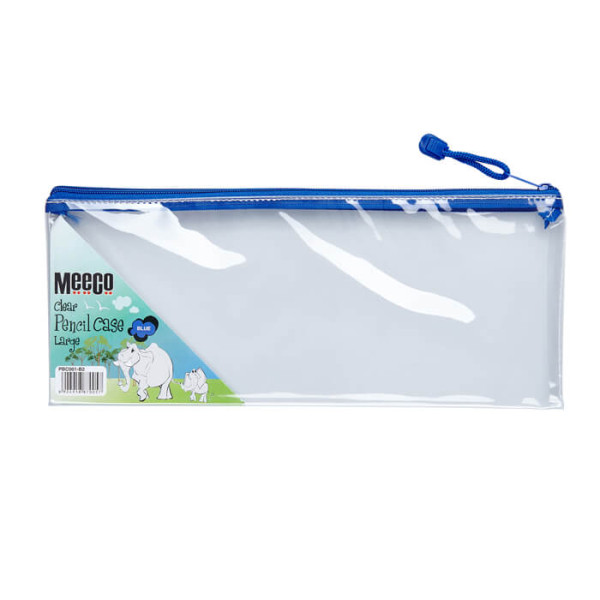 MEECO Pencil Bag Large Clear with Blue Zip