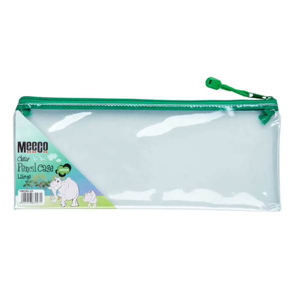 MEECO Pencil Bag Large Clear with Green Zip MEECO Pencil Bag Large Clear with Green Zip