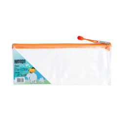 MEECO Pencil Bag Large Clear with Orange Zip