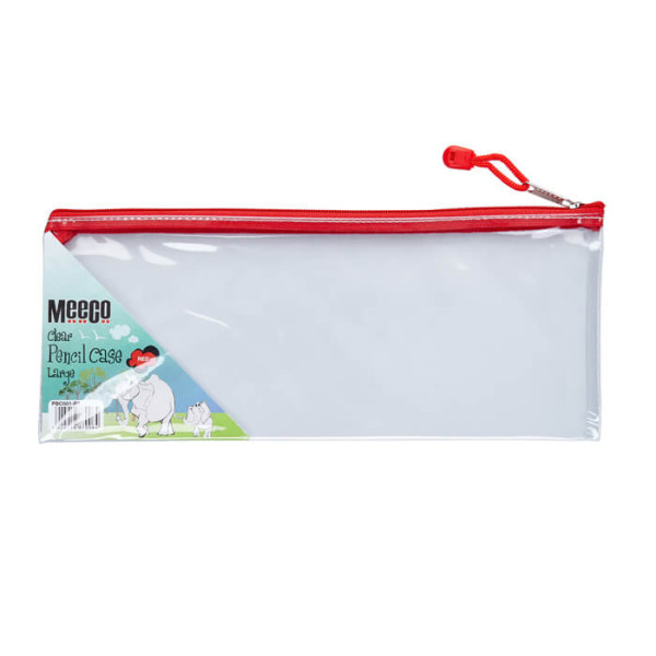 MEECO Pencil Bag Large Clear with Red Zip MEECO Pencil Bag Large Clear with Red Zip