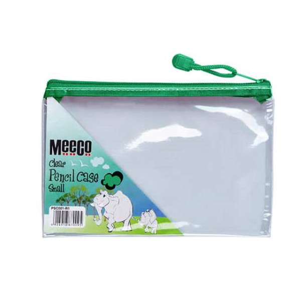 MEECO Pencil Bag Small Clear with Green Zip