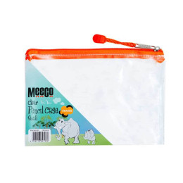 MEECO Pencil Bag Small Clear with Orange Zip