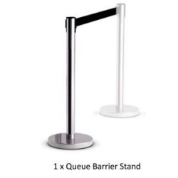PARROT Retractable Chrome Queue Barrier with Black Belt PARROT Retractable Chrome Queue Barrier with Black Belt