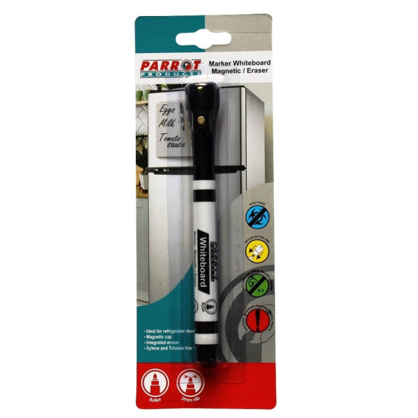 PARROT Whiteboard Marker with Magnetic Eraser Cap - Black