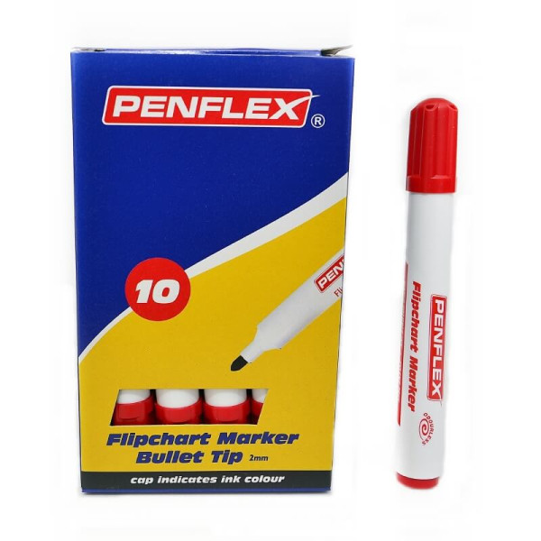 PENFLEX Flip Chart Markers Bullet Tip Red - (box of 10)