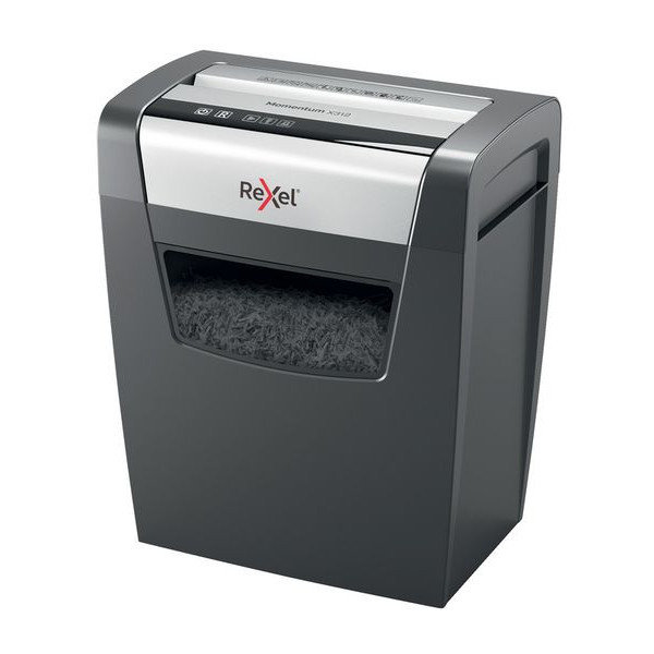 REXEL Momentum X312 Shredder – Left Side View Left side view of REXEL Momentum X312 Cross Cut Home Office Shredder