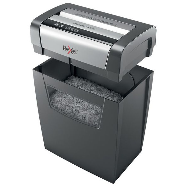 REXEL Momentum X312 Shredder – Left Side View Left side view of REXEL Momentum X312 Cross Cut Home Office Shredder