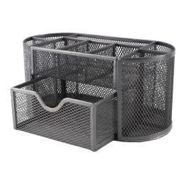 SDS M820s Metal Mesh Clip and Pen Holder with Drawer Silver