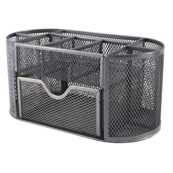 SDS M820s Metal Mesh Clip and Pen Holder with Drawer Silver