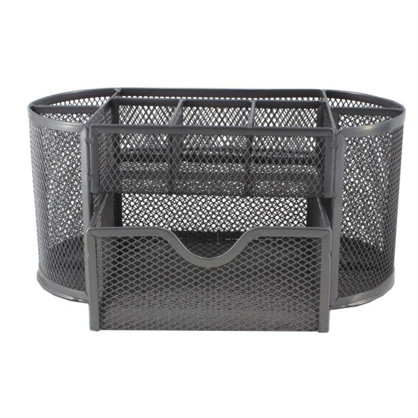 SDS M820s Metal Mesh Clip and Pen Holder with Drawer Silver