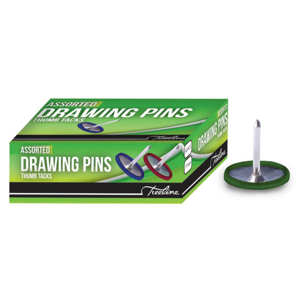 TREELINE Drawing Pins Assorted Colours - 50s
