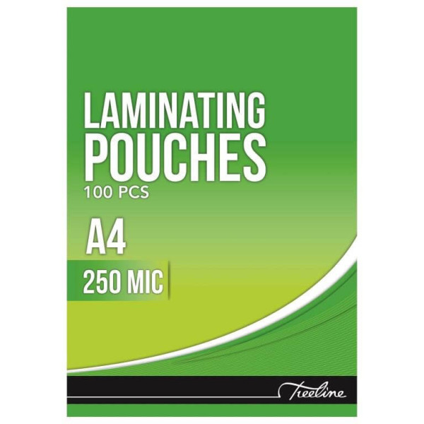 TREELINE A4 Laminating Pouches 250 Micron 100 Pack TREELINE A4 high-gloss laminating pouches 250 micron 100 pack for menus, signs and office documents