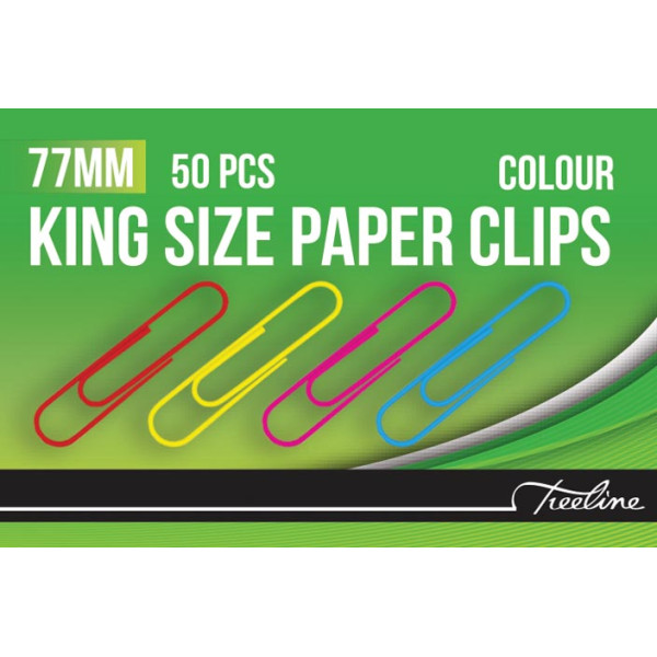 TREELINE Paper Clips 77mm Coloured PVC Coated - 50s TREELINE Paper Clips 77mm Coloured PVC Coated - 50s