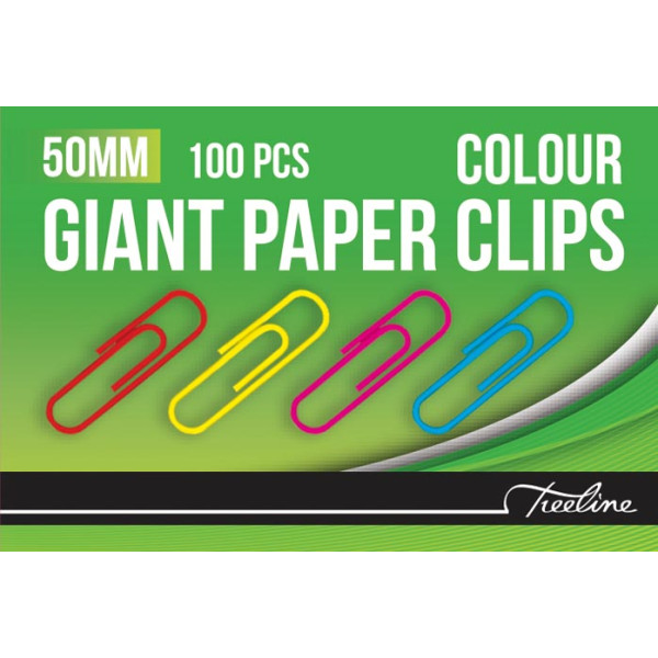 TREELINE Paper Clips 50mm Coloured PVC Coated - 100s TREELINE Paper Clips 50mm Coloured PVC Coated - 100s