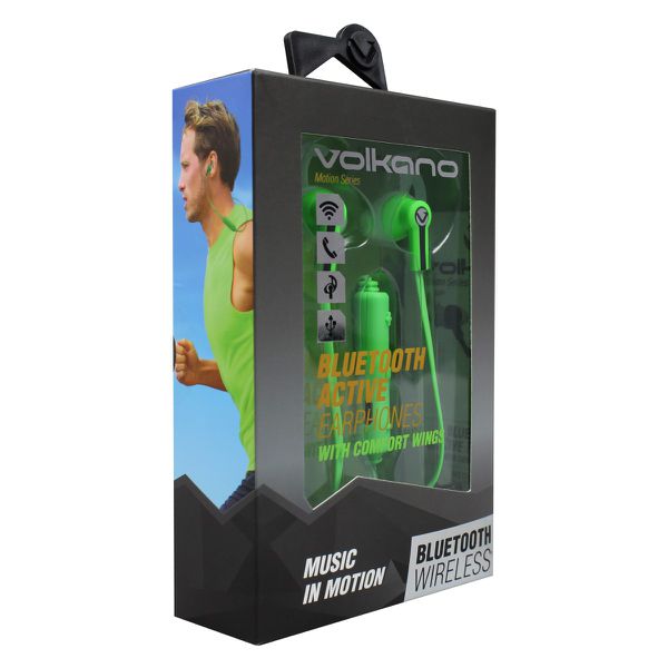 VOLKANO Motion Series Bluetooth Earphones - Green and Black
