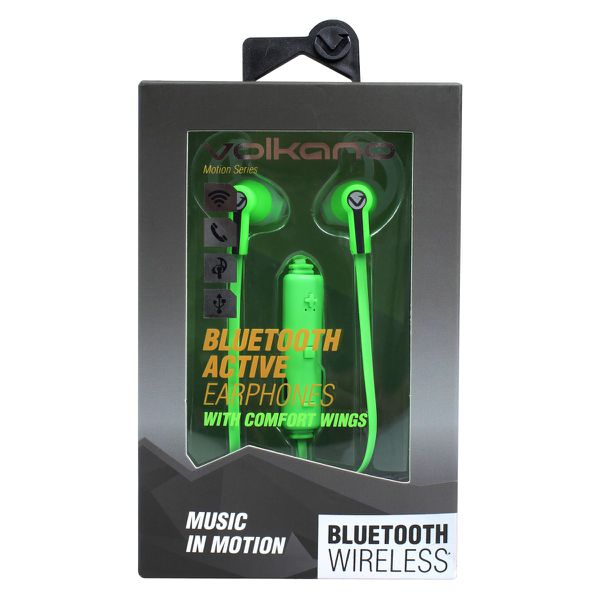 VOLKANO Motion Series Bluetooth Earphones - Green and Black