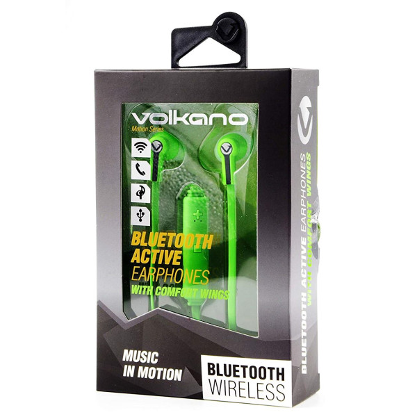 VOLKANO Motion Series Bluetooth Earphones - Green and Black