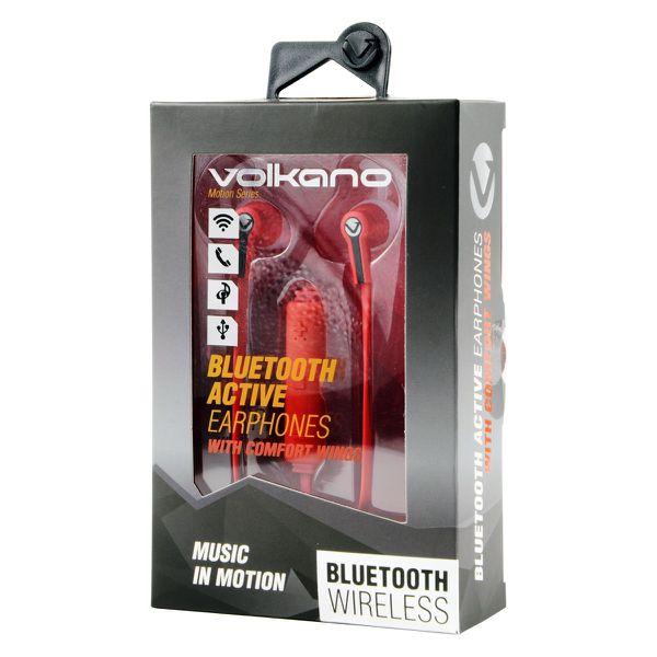 VOLKANO Motion Series Bluetooth Earphones - Red and Black