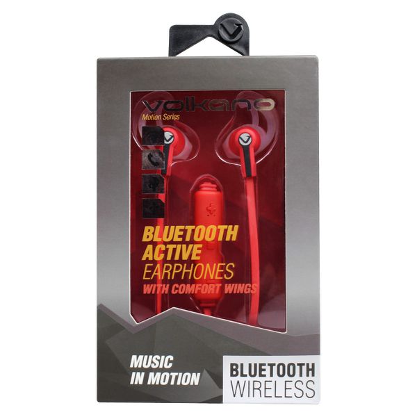 VOLKANO Motion Series Bluetooth Earphones - Red and Black