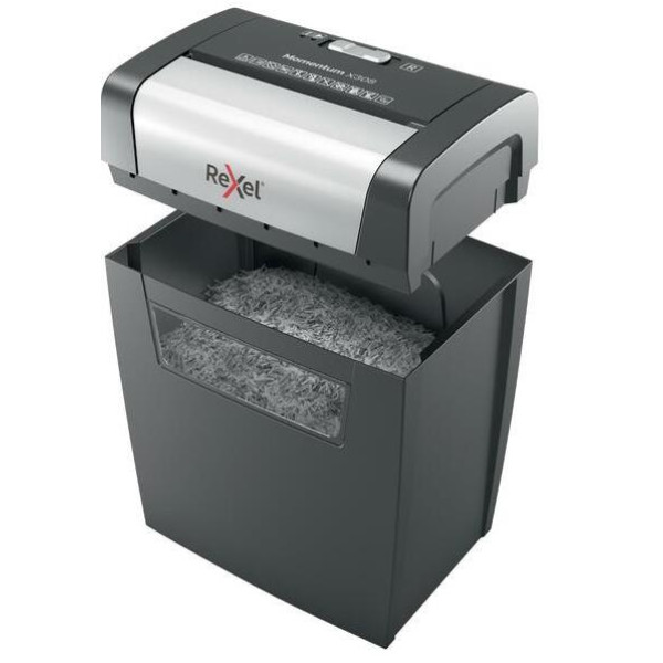 REXEL Momentum X308 Shredder – Left Side View Left side view of REXEL Momentum X308 Cross Cut Home Office Shredder