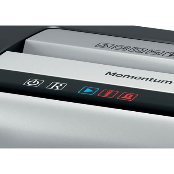 REXEL Momentum X415 Shredder – Left Side View Left side view of REXEL Momentum X415 Cross Cut Shredder for office use