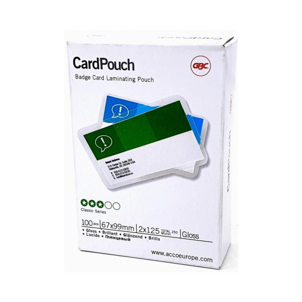 GBC CardPouch Badge Card Laminating Pouches 250 Micron (67 x 99mm) - 100 Pack GBC CardPouch Badge Card Laminating Pouches 250 Micron (67 x 99mm) - 100 Pack